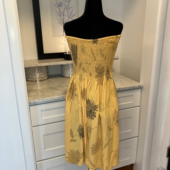 Yellow Strapless Halter Floral Print Summer Dress/Beach - Picture 4 of 15